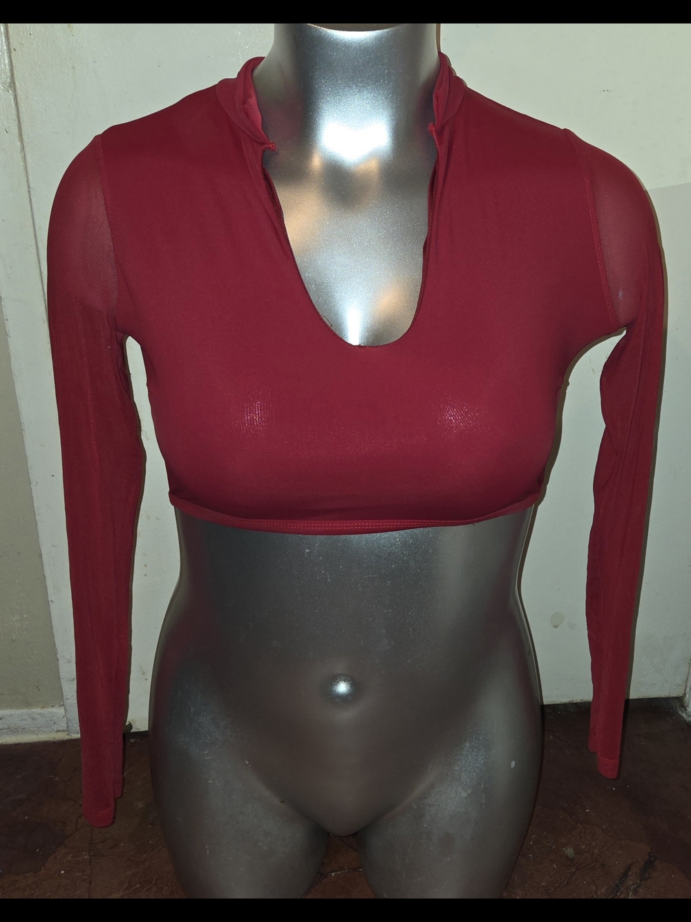 Iconswim Red Cropped Long  Sheer Sleeves Sexy Beachy Versatile Swim Top Size XL